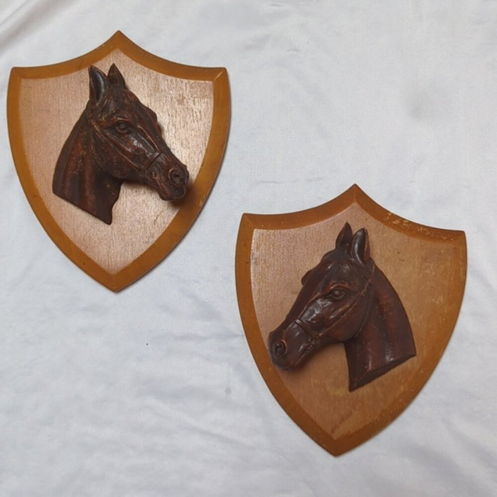 3D Syroco Vintage Horse Head Equestrian Wooden Wall Decor Bust Plaque 7.5" X 7"